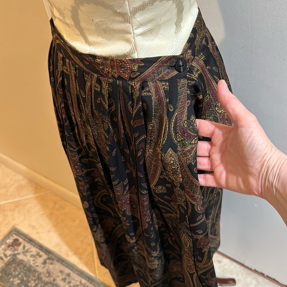 Ralph Lauren 100% Silk Paisley Vintage Purple Label Pockets Pull On Maxi Skirt 8 - Picture 8 of 13